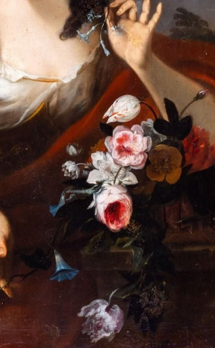 .allegory, Portrait As "flora", 18th Century, Oil On Canvas, Italy-photo-2