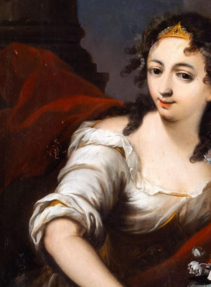 .allegory, Portrait As "flora", 18th Century, Oil On Canvas, Italy-photo-3