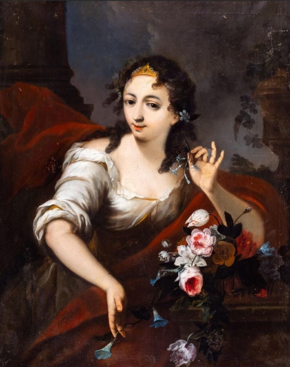 .allegory, Portrait As "flora", 18th Century, Oil On Canvas, Italy