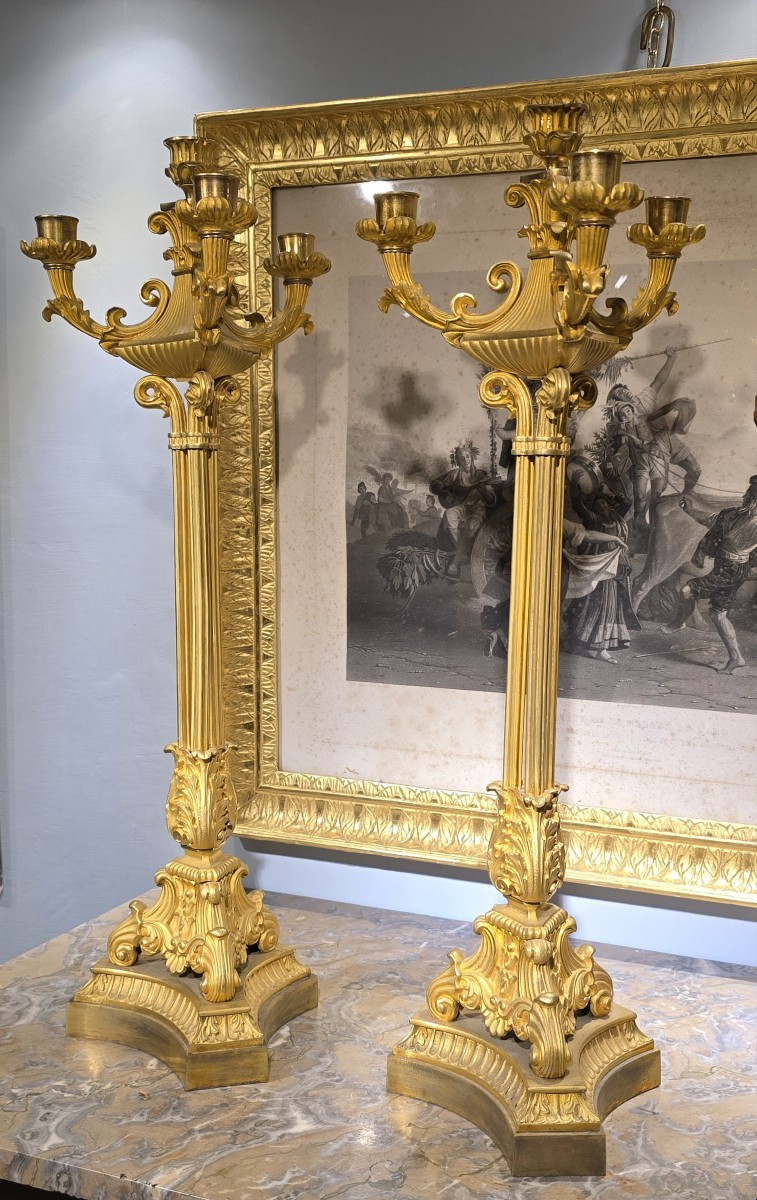 Grande paire de candelabres en bronze doré , XIXe siècle-photo-2