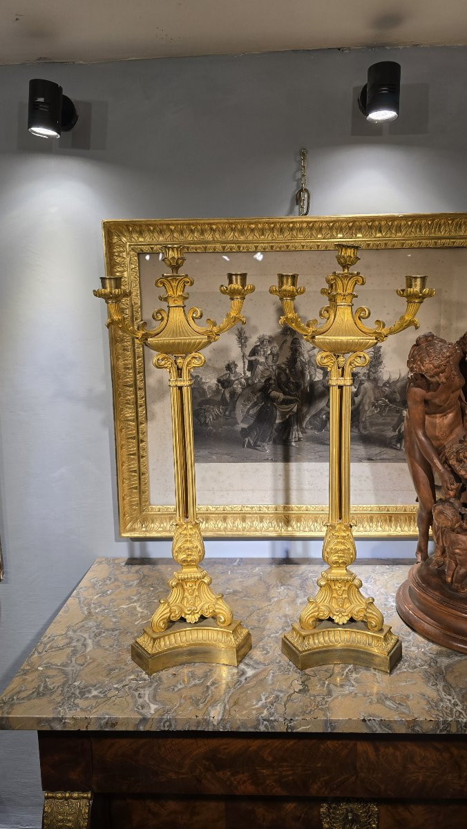 Grande paire de candelabres en bronze doré , XIXe siècle-photo-1