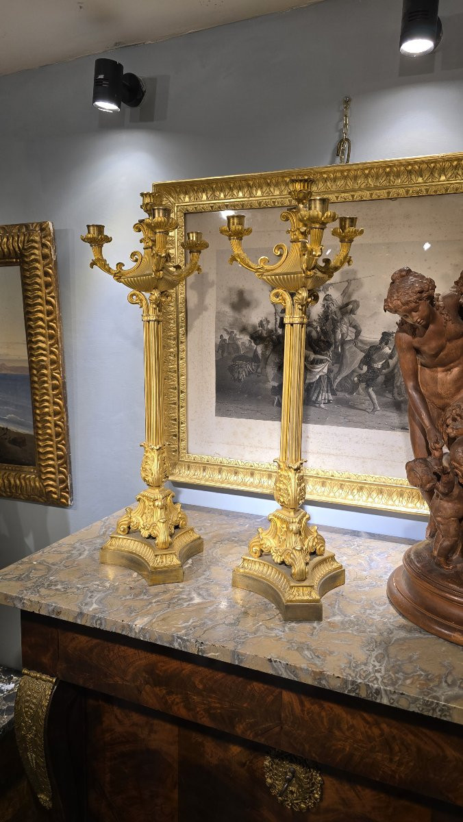Grande paire de candelabres en bronze doré , XIXe siècle-photo-2