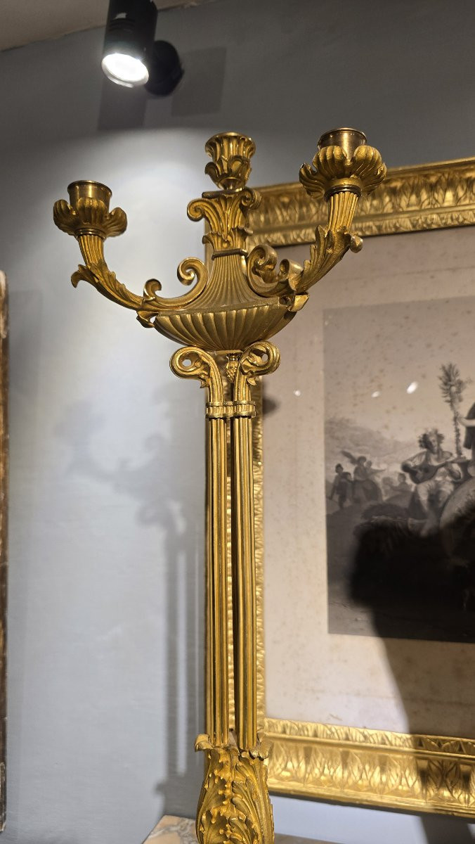 Grande paire de candelabres en bronze doré , XIXe siècle-photo-4