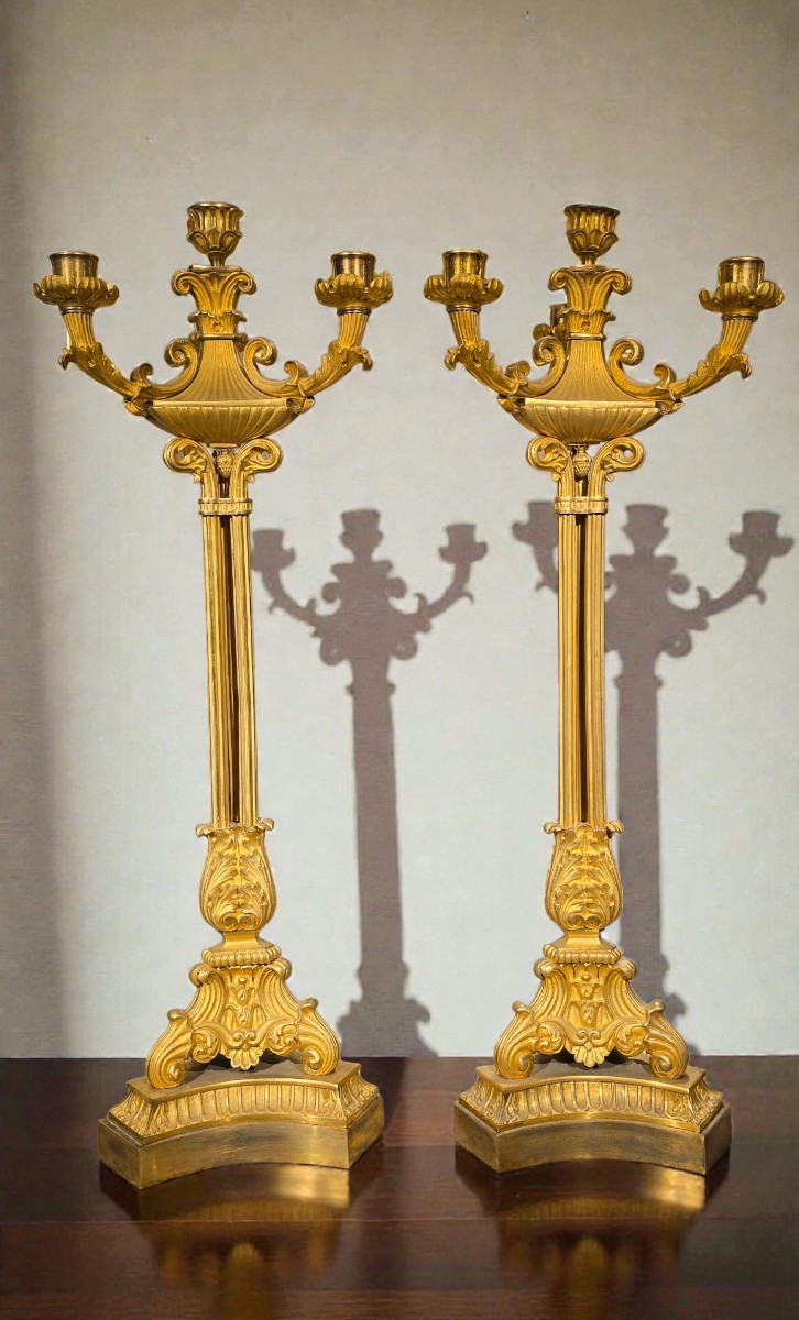 Grande paire de candelabres en bronze doré , XIXe siècle