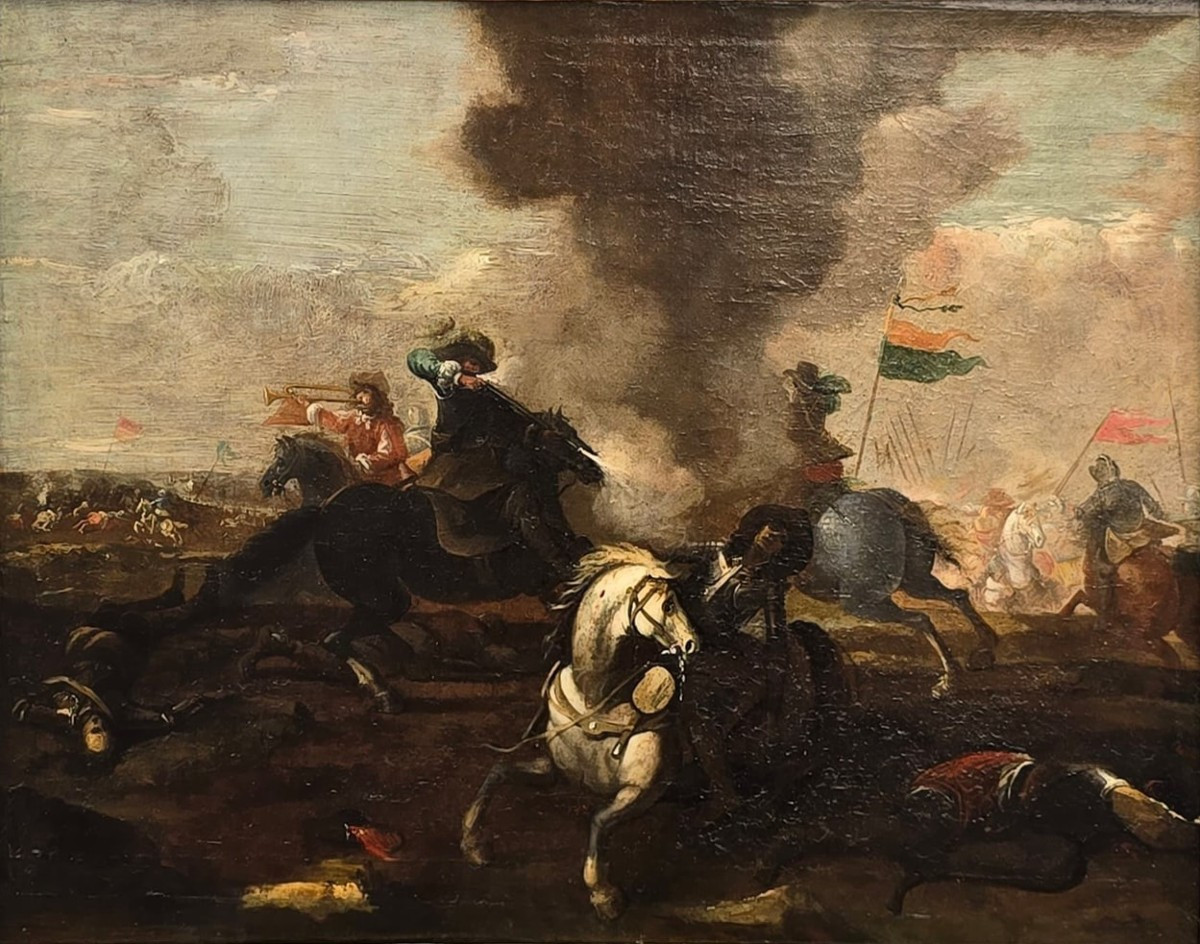 Scène de bataille du XVIIe siècle. "Affrontement de cavalerie"-photo-2