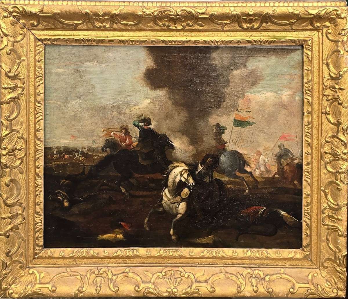 Scène de bataille du XVIIe siècle. "Affrontement de cavalerie"