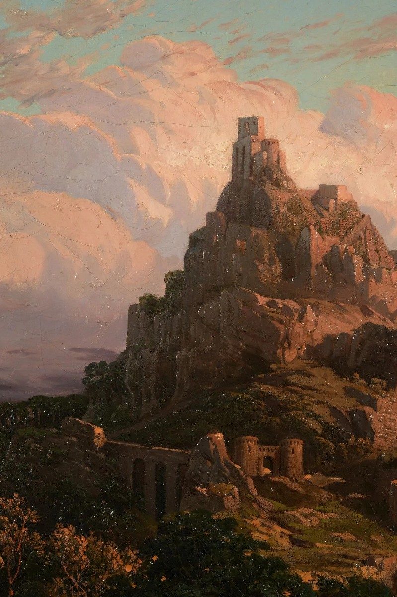 Alessandro LA VOLPE (1820 ca. - 1887) Paysage avec ruins, Huile sur toile. Signé et datè 1859-photo-2