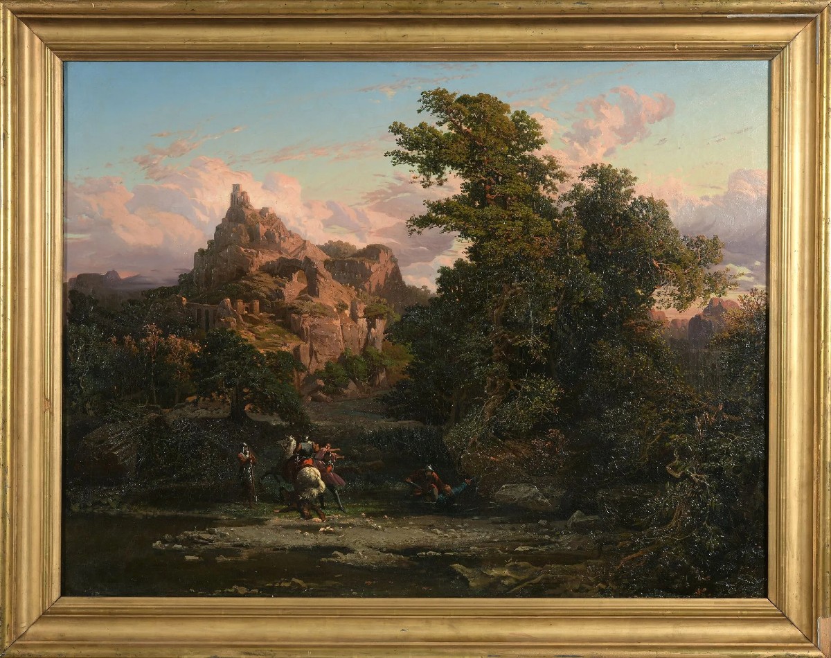 Alessandro LA VOLPE (1820 ca. - 1887) Paysage avec ruins, Huile sur toile. Signé et datè 1859