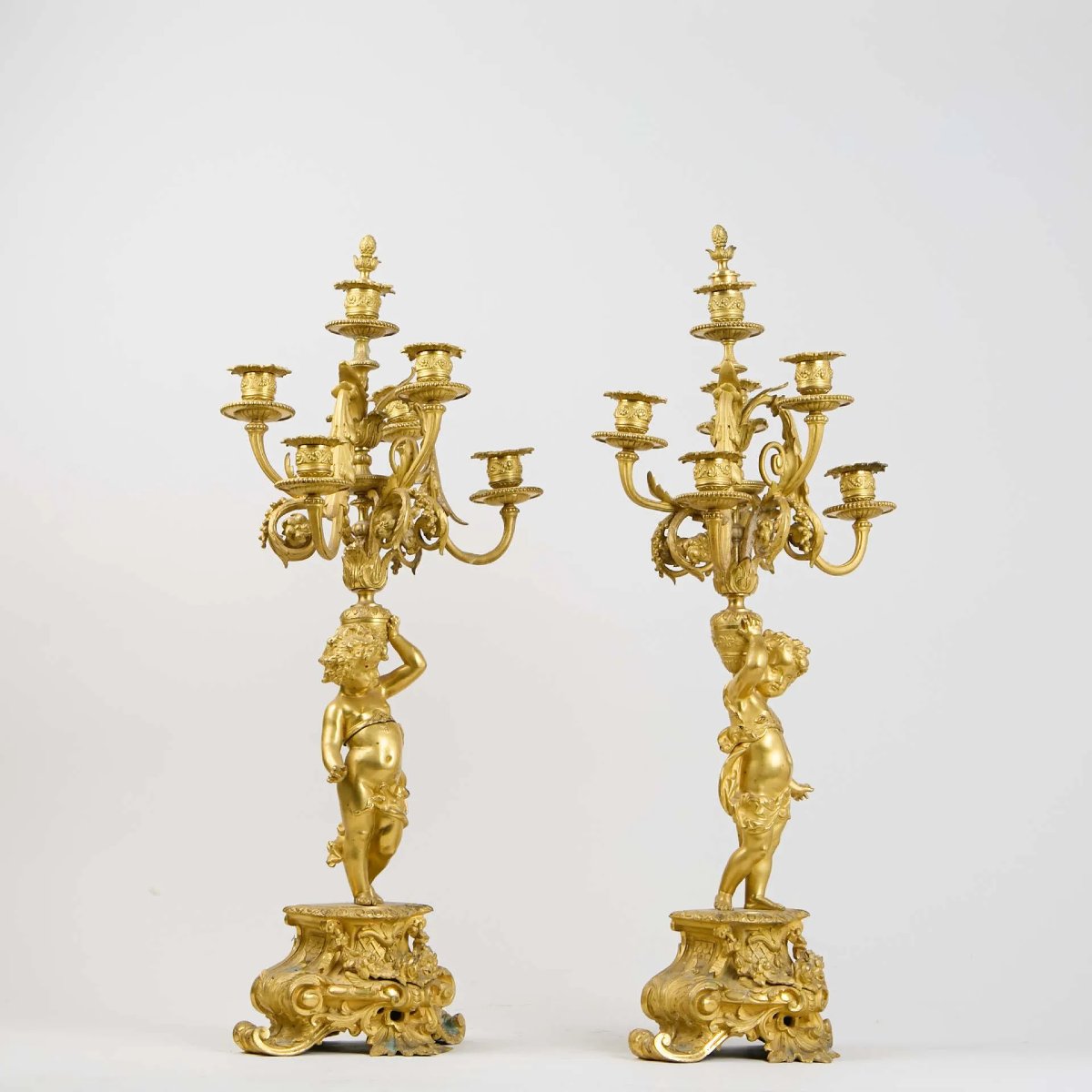 Paire de candélabres à six lumières, en bronze doré, Napoléon III, XIXe siècle-photo-7