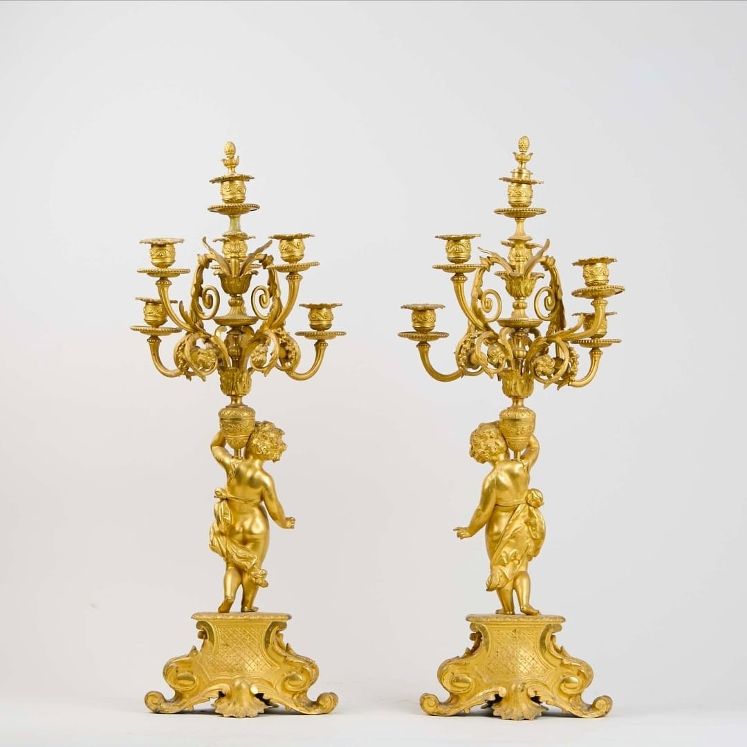 Paire de candélabres à six lumières, en bronze doré, Napoléon III, XIXe siècle-photo-1