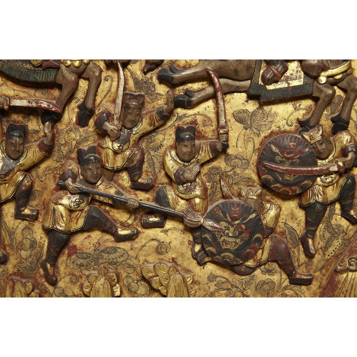 Large Four-poster Bed In Red And Gold Lacquered Wood, Decorated With Lacquered Panels. Chin-photo-3