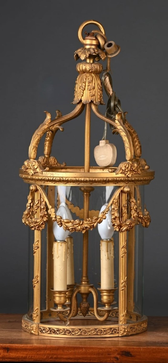 Lantern, Gilded Bronze, Charles X Style, Festoon And Acanthus Leaf Decorations, 19 Century-photo-2