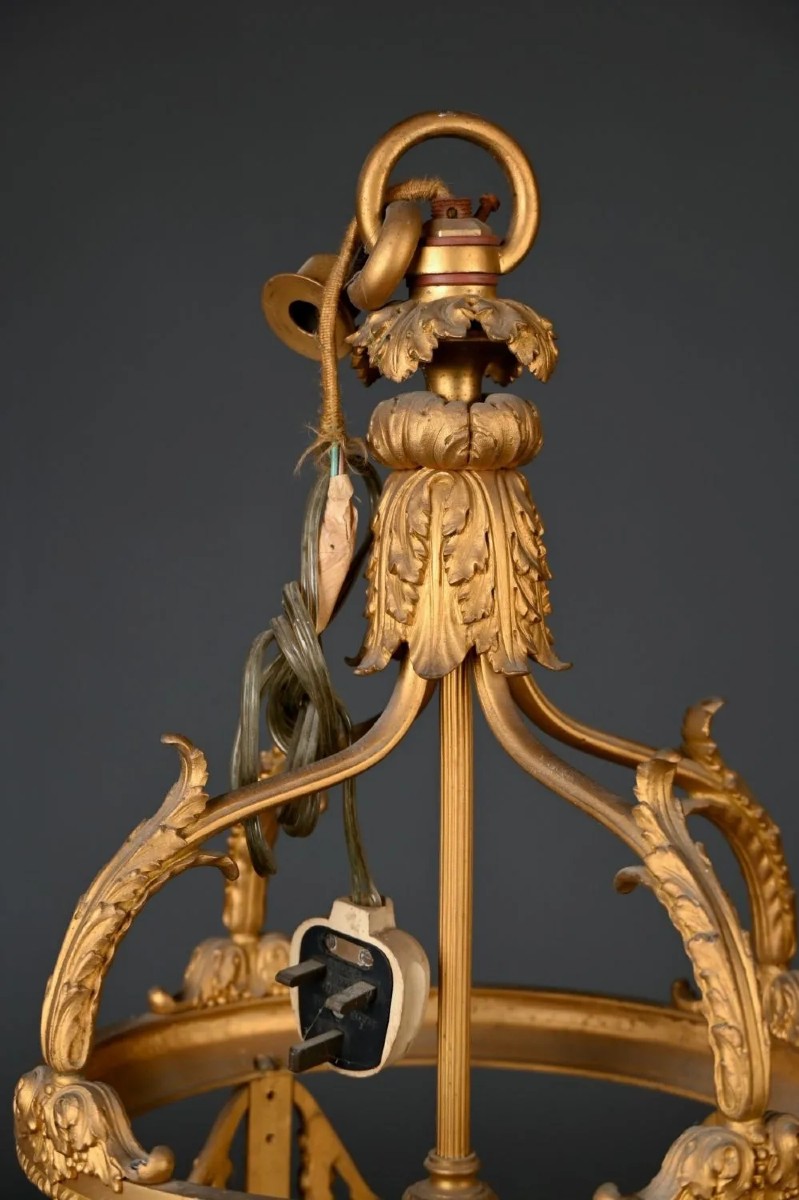 Lantern, Gilded Bronze, Charles X Style, Festoon And Acanthus Leaf Decorations, 19 Century-photo-3