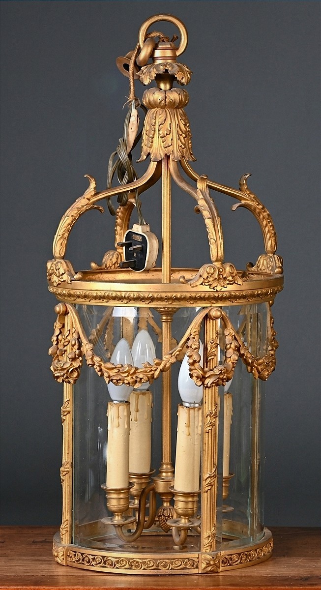 Lantern, Gilded Bronze, Charles X Style, Festoon And Acanthus Leaf Decorations, 19 Century