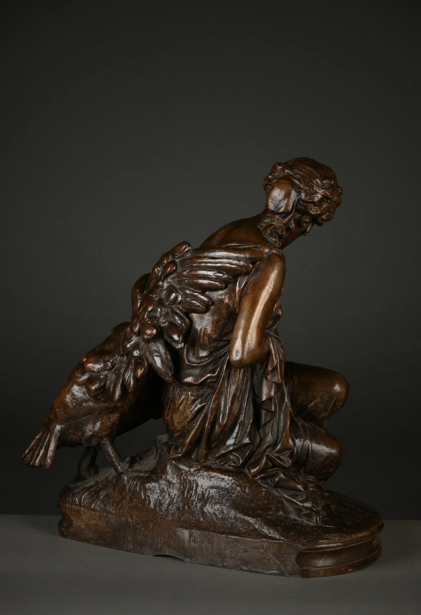 Léda et le Cygne, bronze signé Mercier. Fin du XIXe siècle.-photo-3