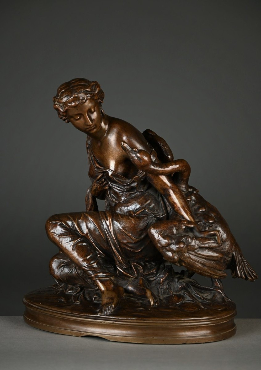 Léda et le Cygne, bronze signé Mercier. Fin du XIXe siècle.