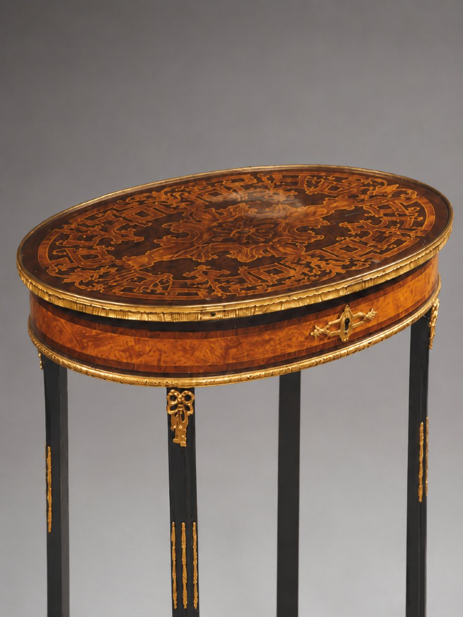 Napoleon III-style Center Table, Mahogany, Marquetry, And Gilded Bronze, Late 19th Century-photo-2