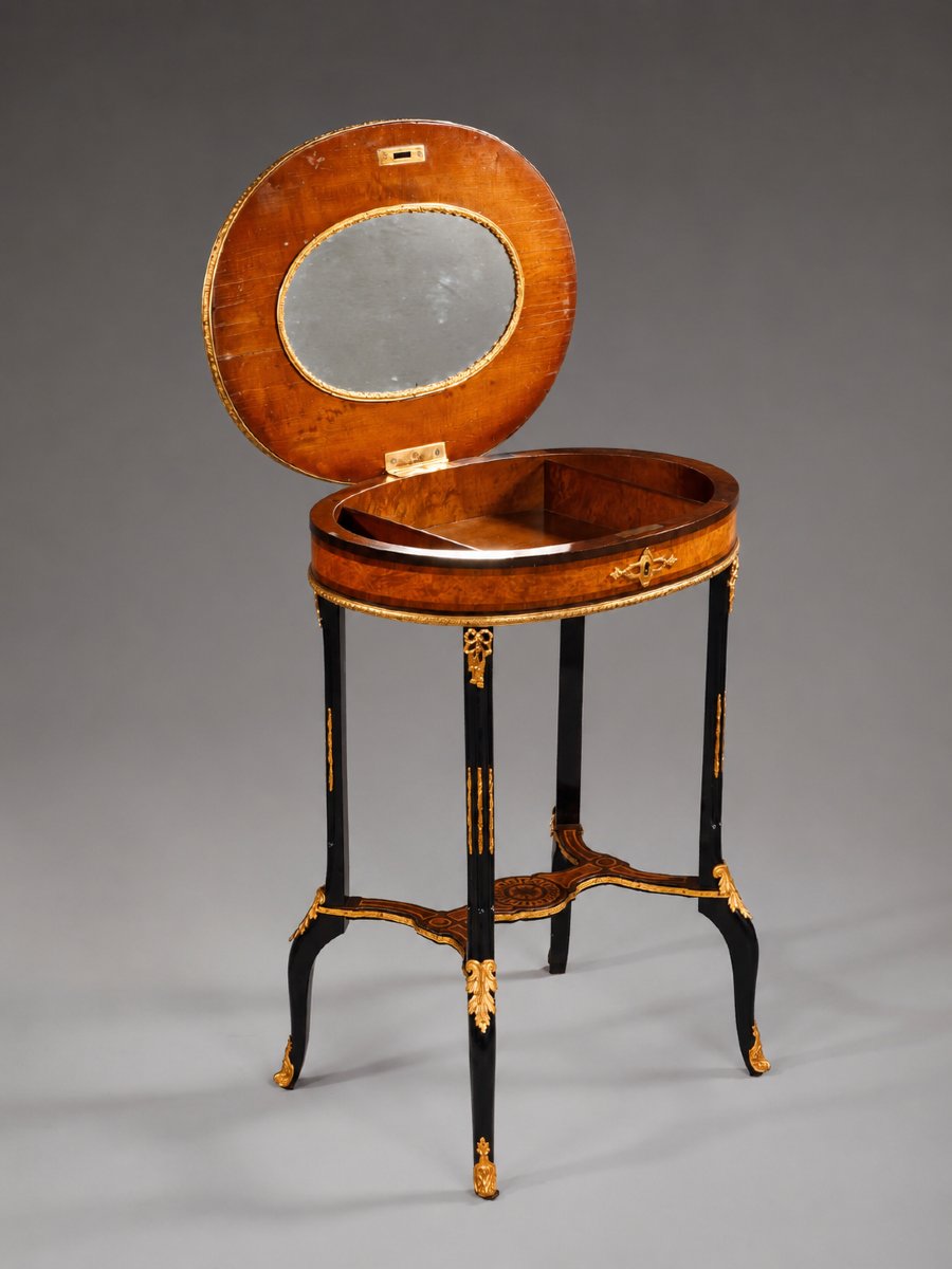 Napoleon III-style Center Table, Mahogany, Marquetry, And Gilded Bronze, Late 19th Century-photo-3