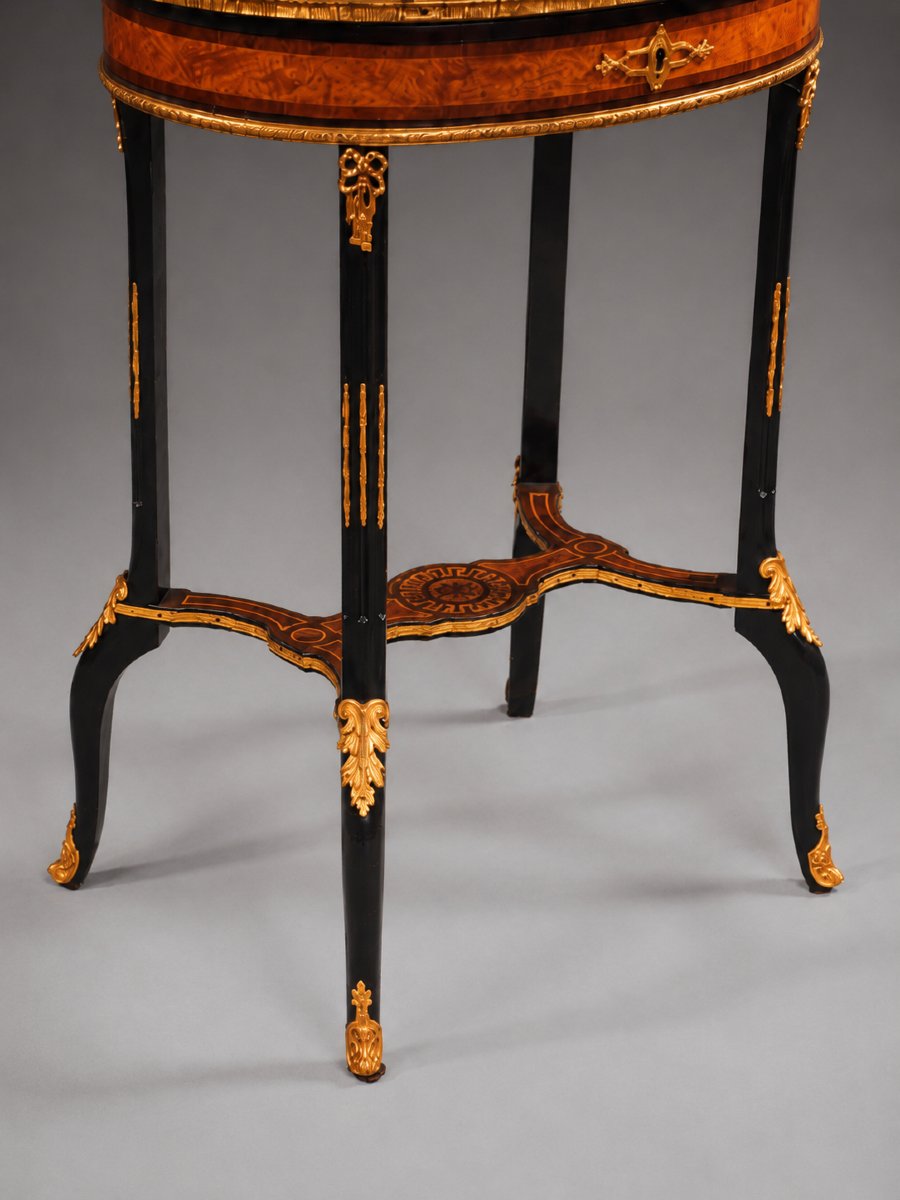 Napoleon III-style Center Table, Mahogany, Marquetry, And Gilded Bronze, Late 19th Century-photo-1