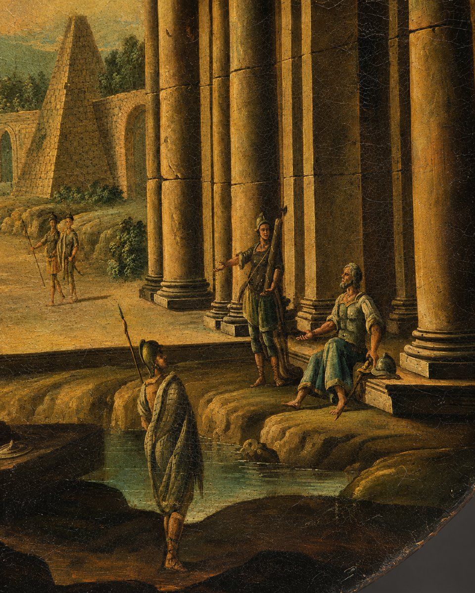  Caprice architectural avec ruines classiques et personnages – École italienne, XVIIIe siècle-photo-2