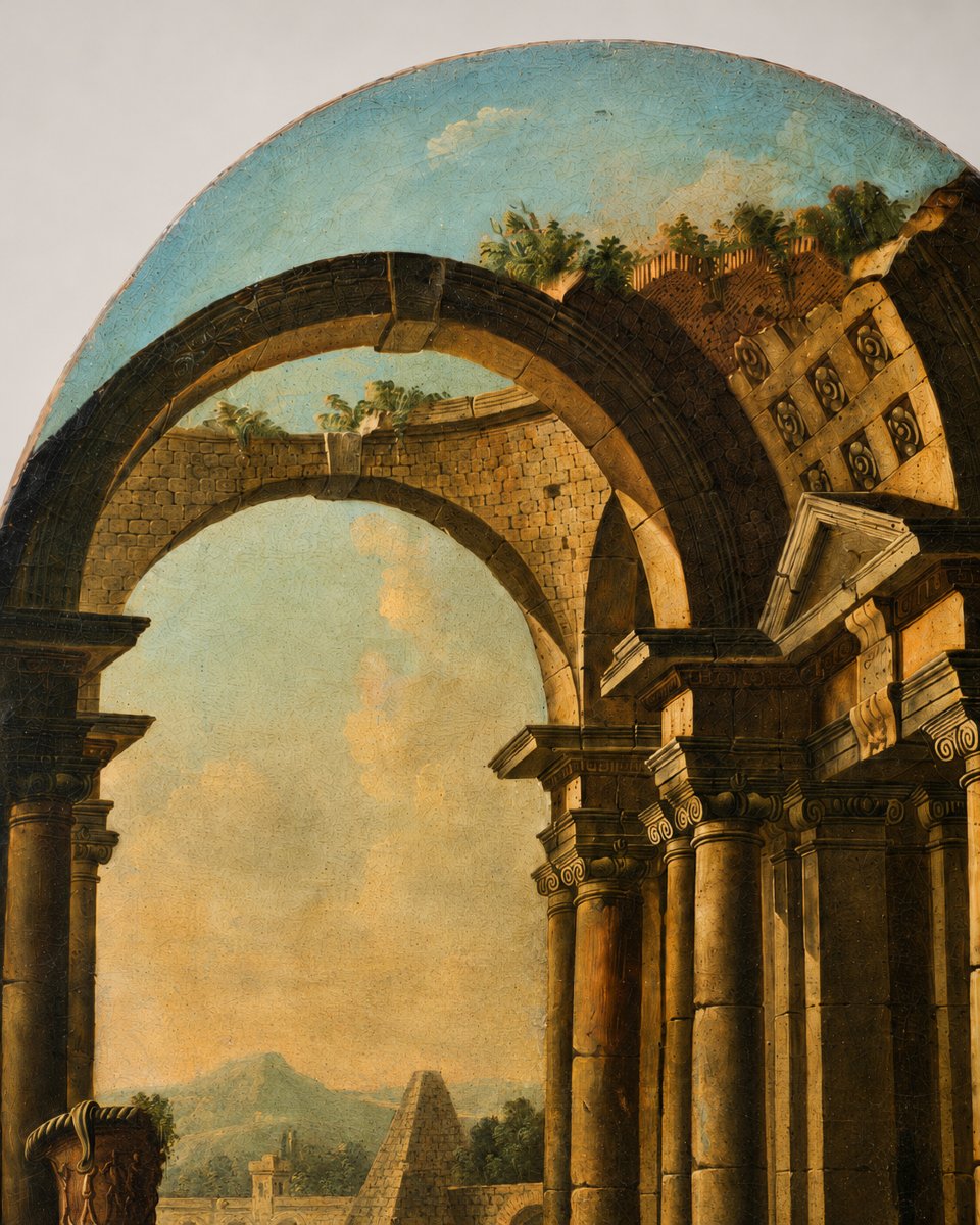  Caprice architectural avec ruines classiques et personnages – École italienne, XVIIIe siècle-photo-1