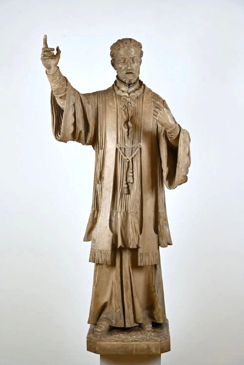 Grande sculpture en bois représentant un saint jésuite, signée Th. Koob, Anvers, XIXe siècle-photo-2