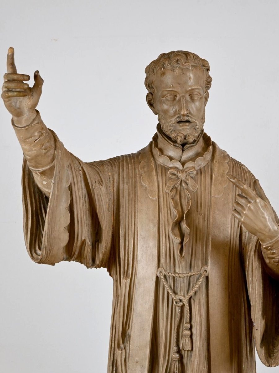 Grande sculpture en bois représentant un saint jésuite, signée Th. Koob, Anvers, XIXe siècle-photo-3