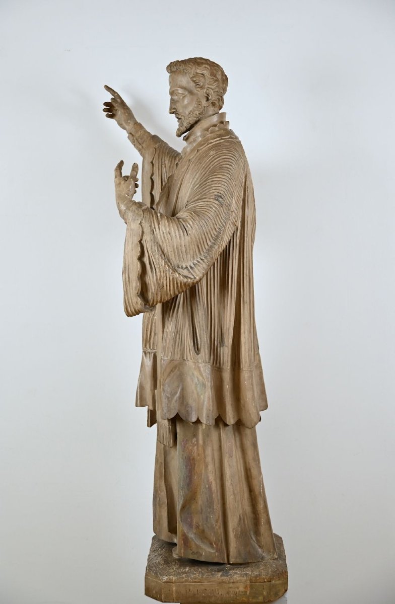 Grande sculpture en bois représentant un saint jésuite, signée Th. Koob, Anvers, XIXe siècle-photo-1