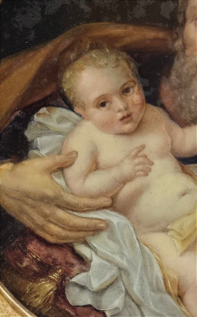Saint Joseph avec l’Enfant Jésus, peinture sous verre, cadre en bois doré, 1842-photo-3