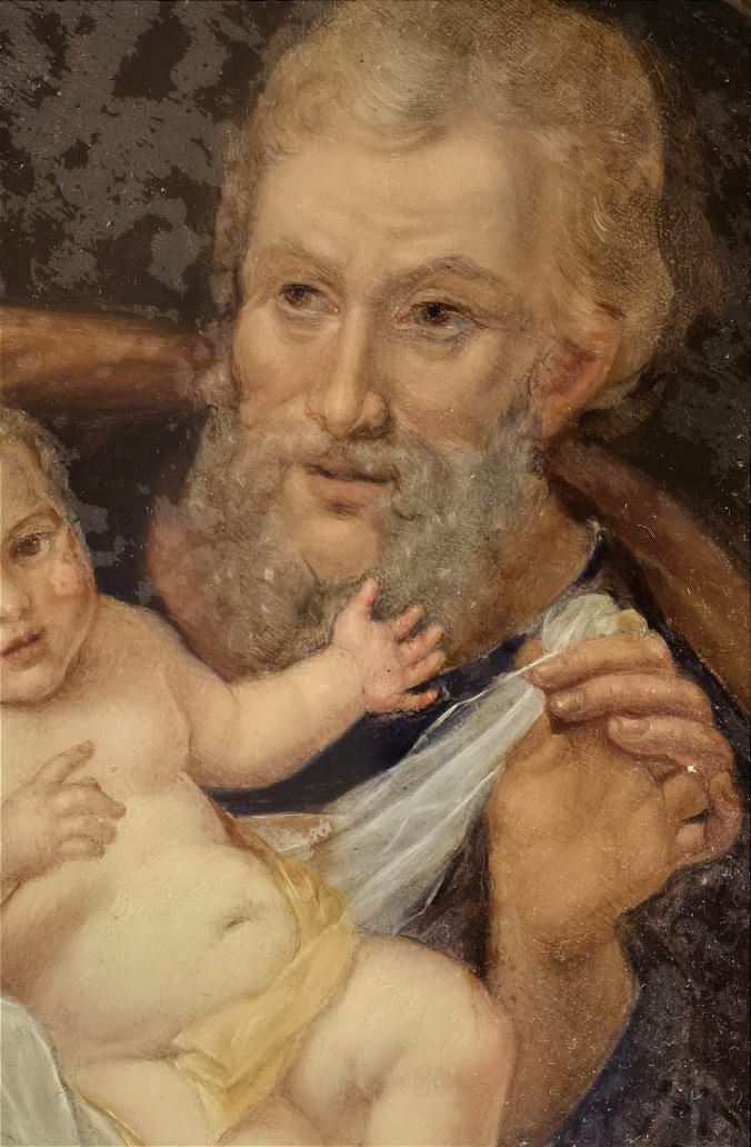 Saint Joseph avec l’Enfant Jésus, peinture sous verre, cadre en bois doré, 1842-photo-4