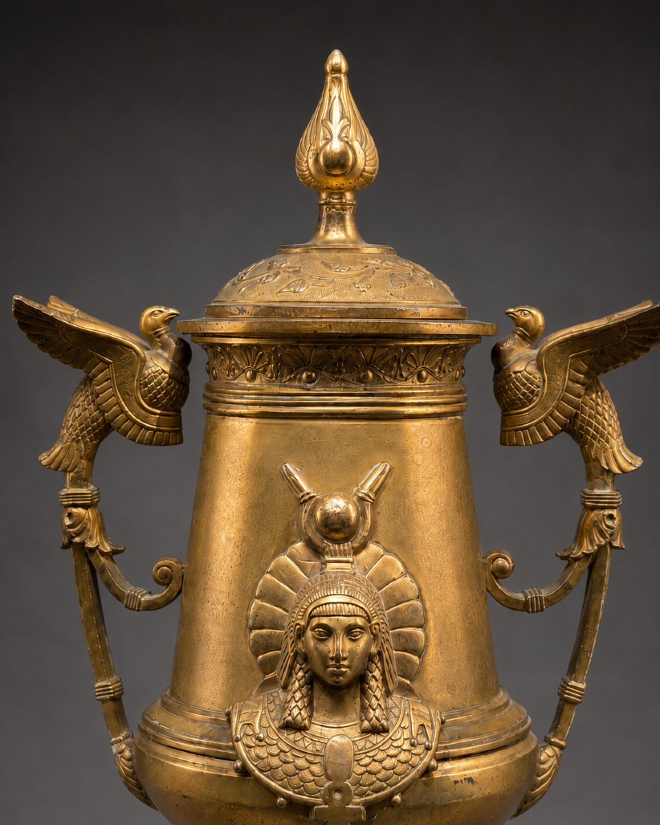 Paire de cassolettes en bronze doré, goût Retour d’Égypte, XIXème-photo-1