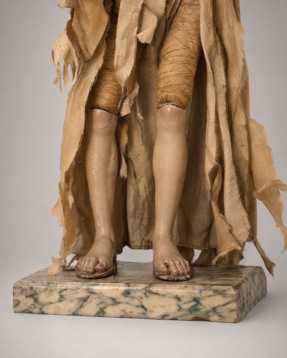 18th-century Neapolitan Nativity Madonna In Terracotta, Wood And Silk-photo-1