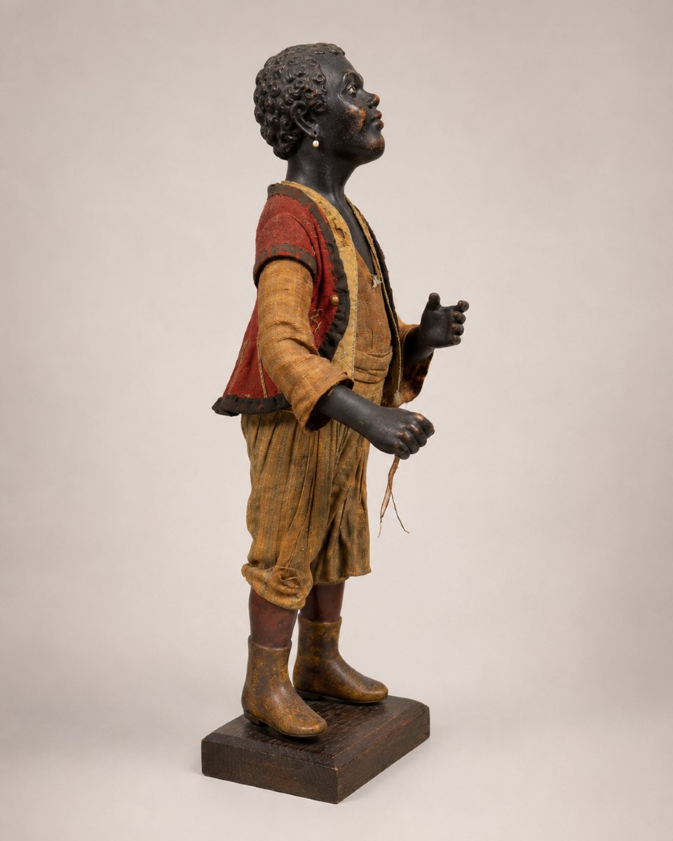 Rare Figure Of A Young Moor "blackamoor" In Lacquered Wood And Fabric Clothing, 19th Century-photo-2