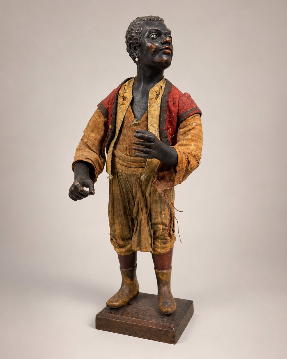 Rare Figure Of A Young Moor "blackamoor" In Lacquered Wood And Fabric Clothing, 19th Century-photo-3