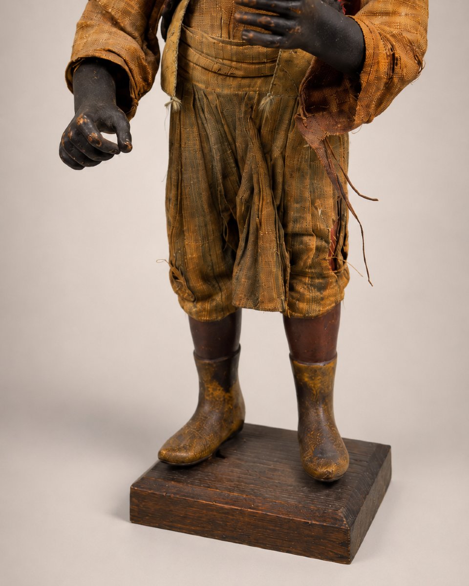 Rare Figure Of A Young Moor "blackamoor" In Lacquered Wood And Fabric Clothing, 19th Century-photo-2