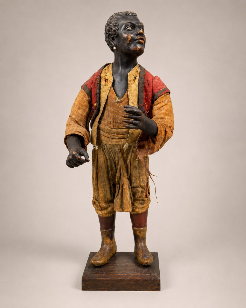 Rare Figure Of A Young Moor "blackamoor" In Lacquered Wood And Fabric Clothing, 19th Century