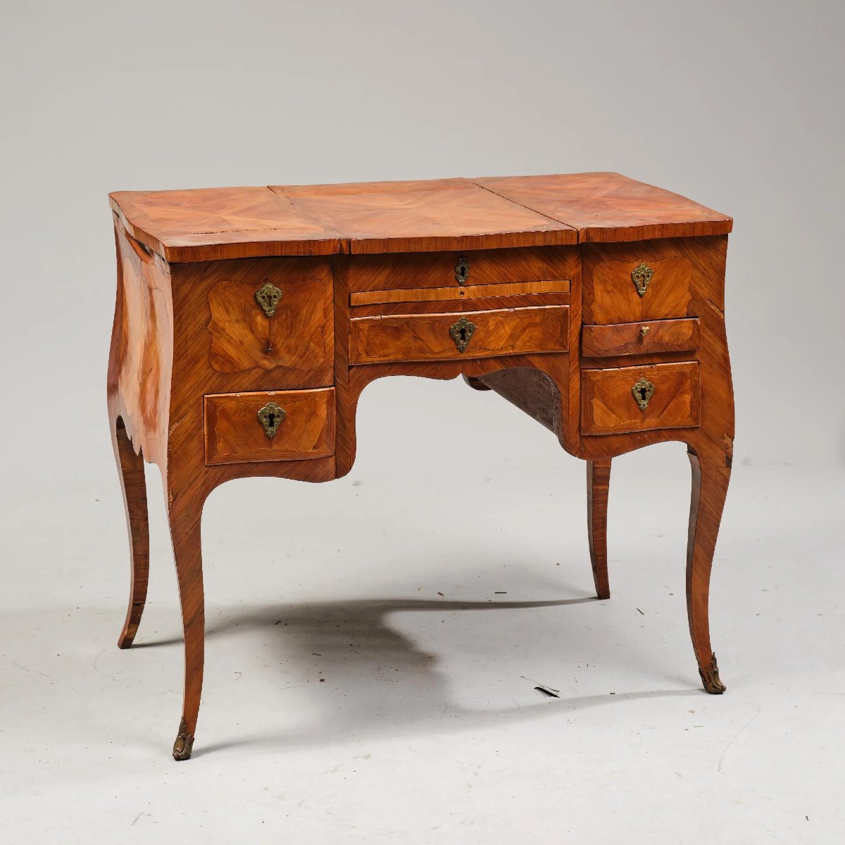 Coiffeuse de style Louis XV du XIXe siècle en bois plaqué-photo-2
