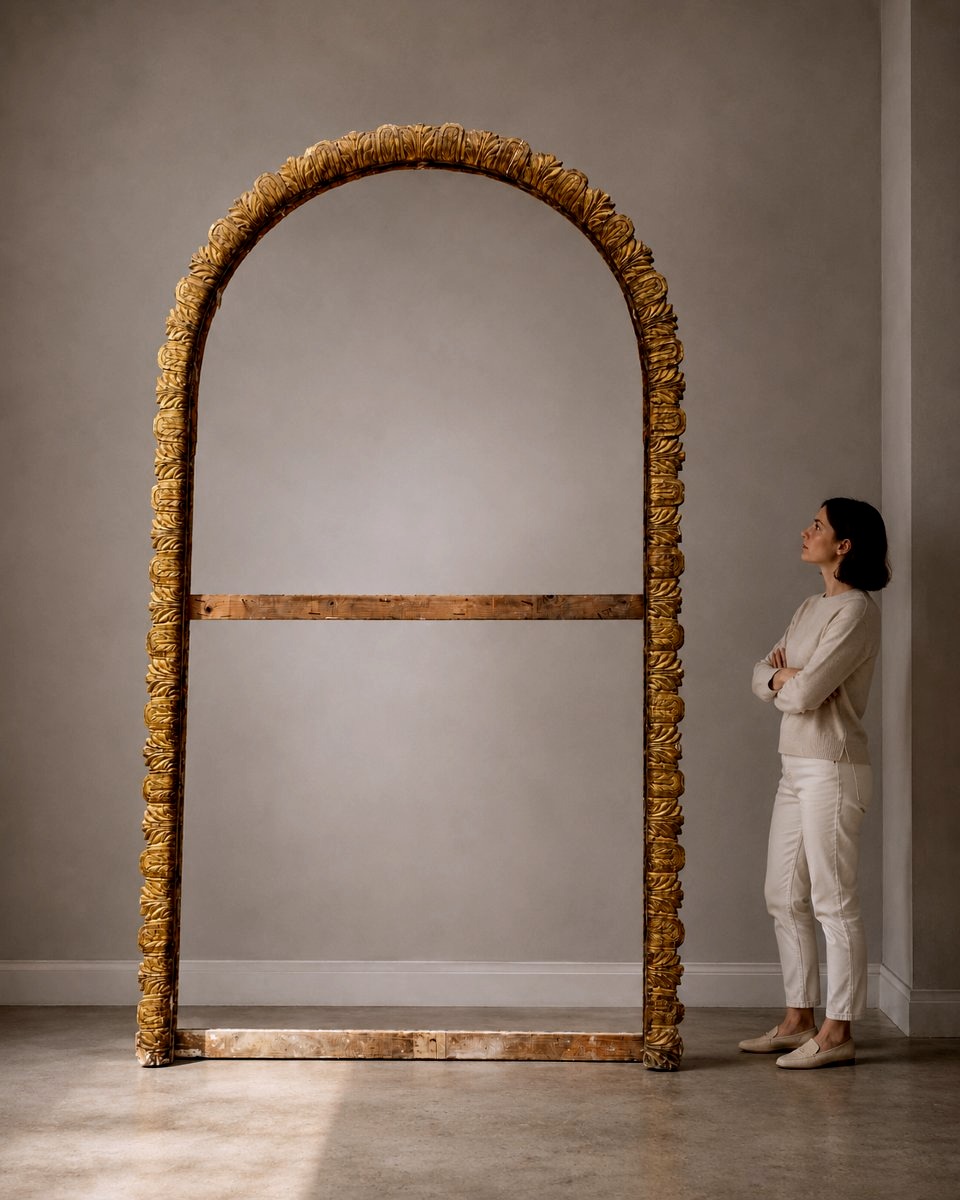 Large Architectural Carved And Gilded Wooden Frame, Italy, 19th Century-photo-2