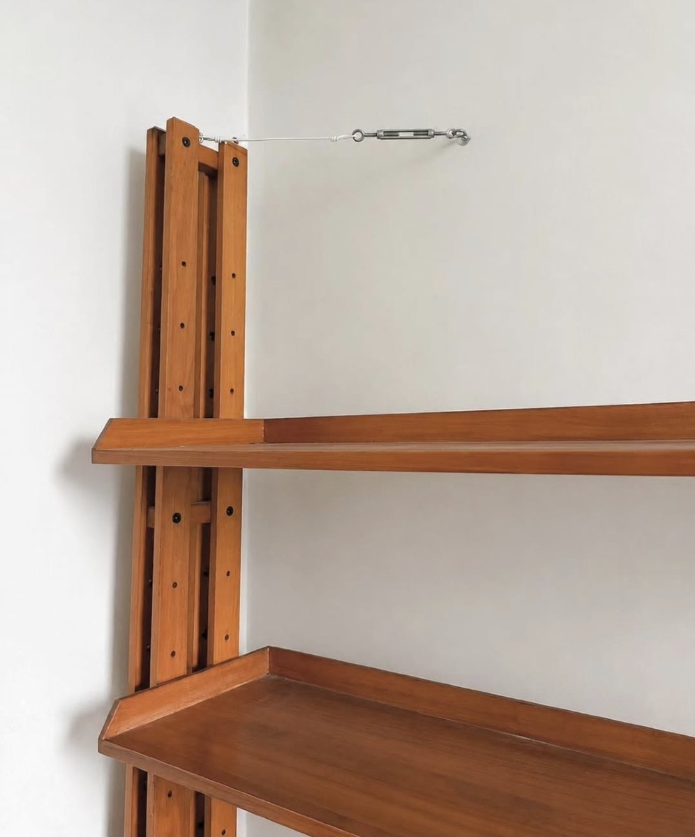 Large Italian Modular Teak Bookcase, One-of-a-kind Custom Piece, 1950s, Mid-century-photo-3
