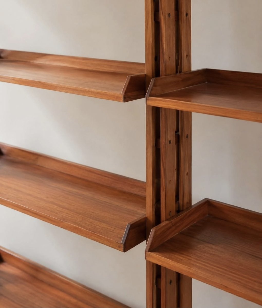 Large Italian Modular Teak Bookcase, One-of-a-kind Custom Piece, 1950s, Mid-century-photo-4