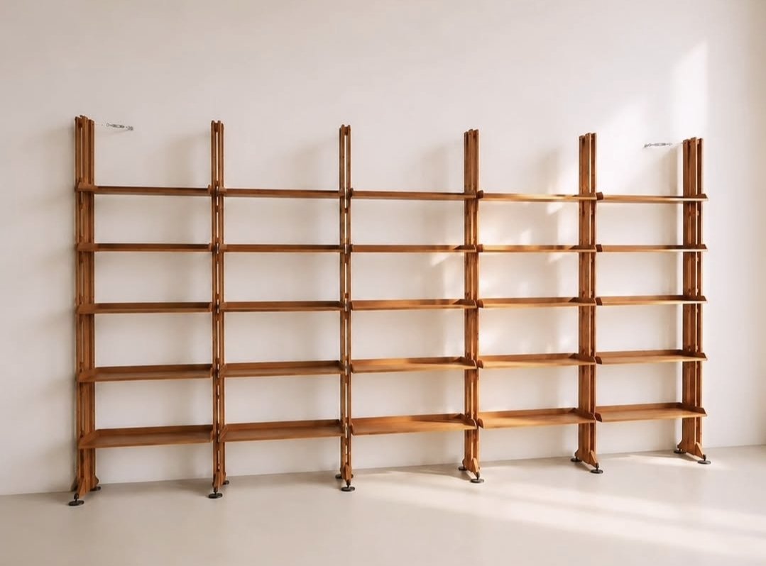 Large Italian Modular Teak Bookcase, One-of-a-kind Custom Piece, 1950s, Mid-century