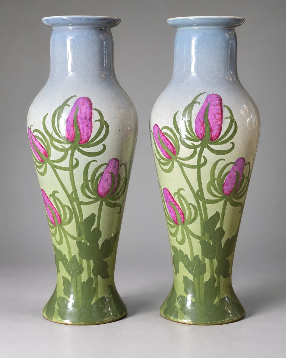 Sarreguemines – Pair Of Art Nouveau / Liberty-style Vases In Glazed Earthenware – France, Circa 1902