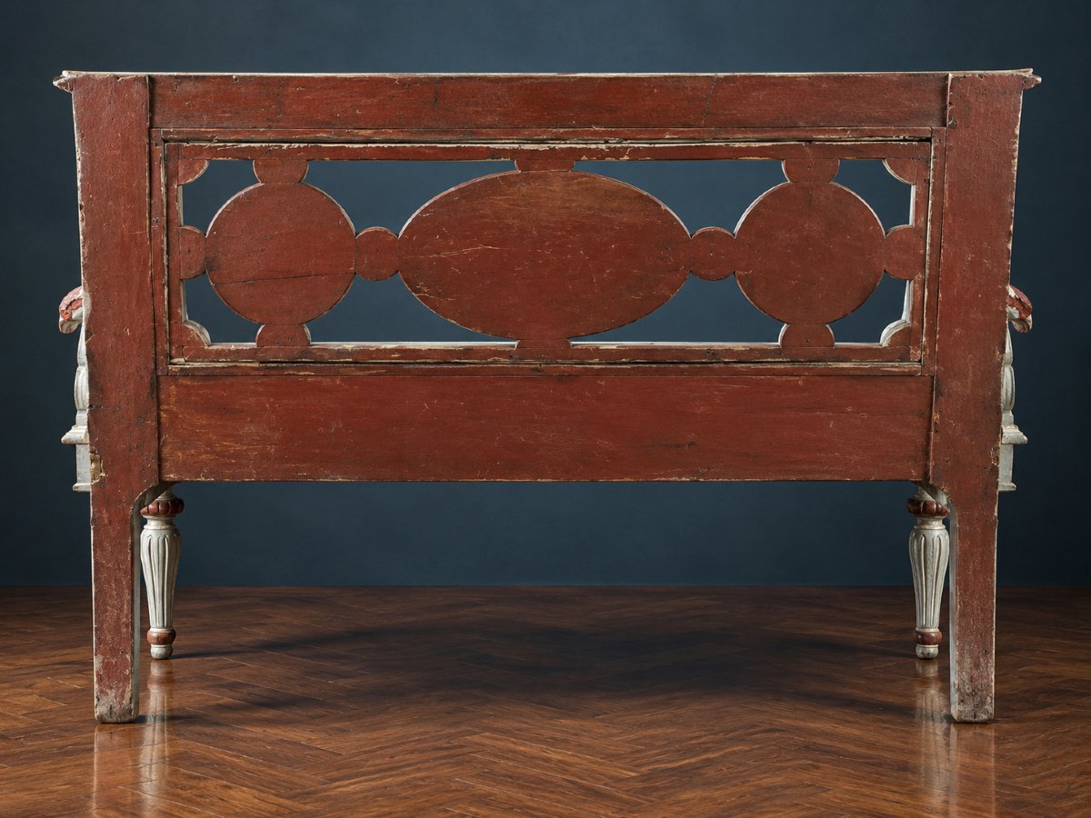 Banquette en bois sculpté et peint, caractérisée par un riche décor goût néoclassique. XIXème-photo-2