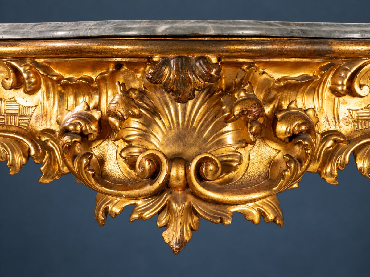 Large Gilded Rococo-style Console Table With Gray Marble – Late 19th Century-photo-2