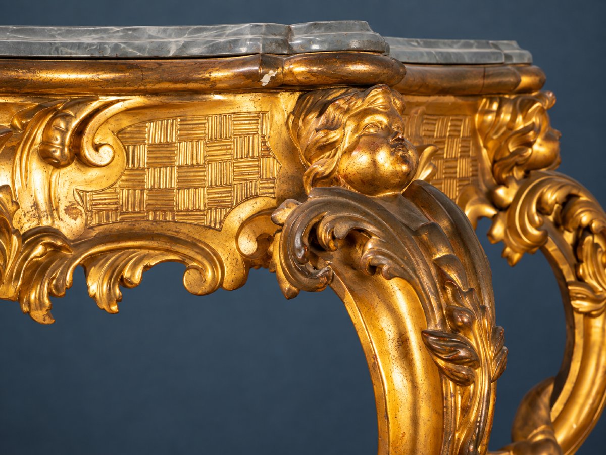 Large Gilded Rococo-style Console Table With Gray Marble – Late 19th Century-photo-1