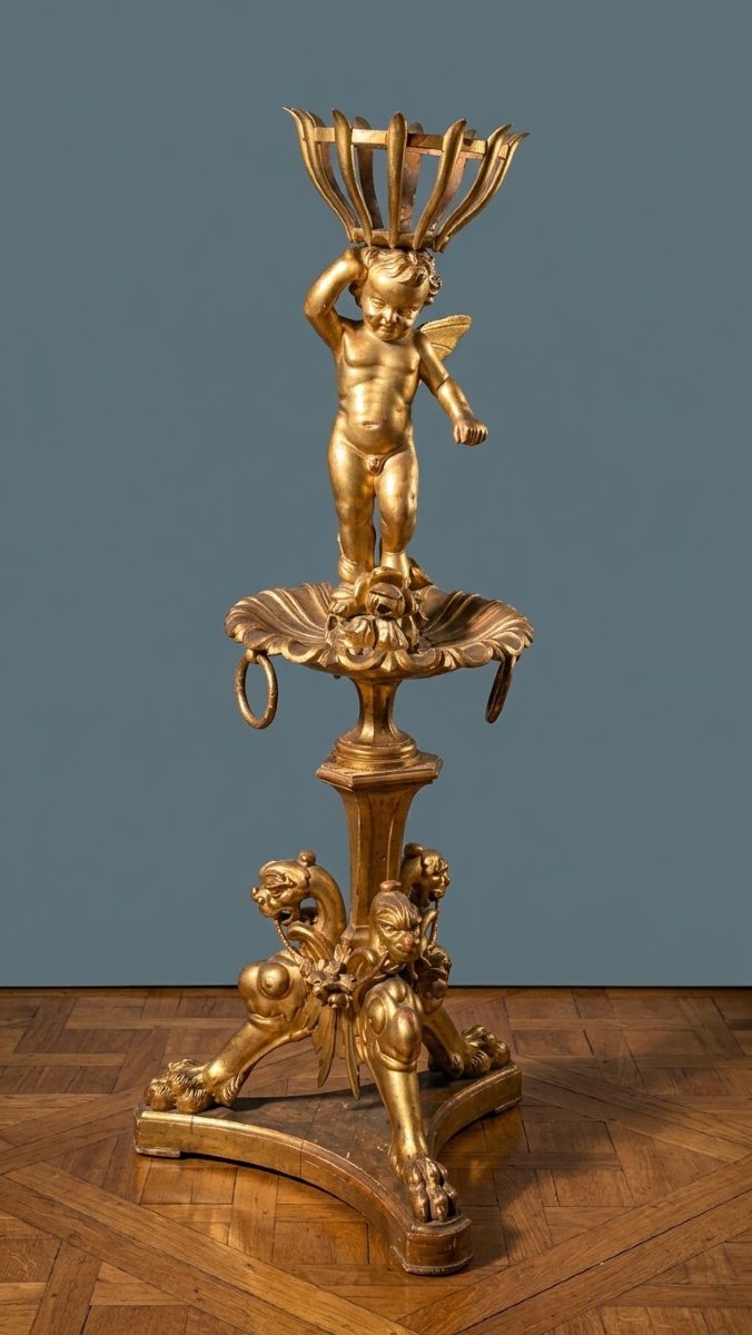 Giltwood Torchiere / Pedestal Stand With Putto, 19th Century