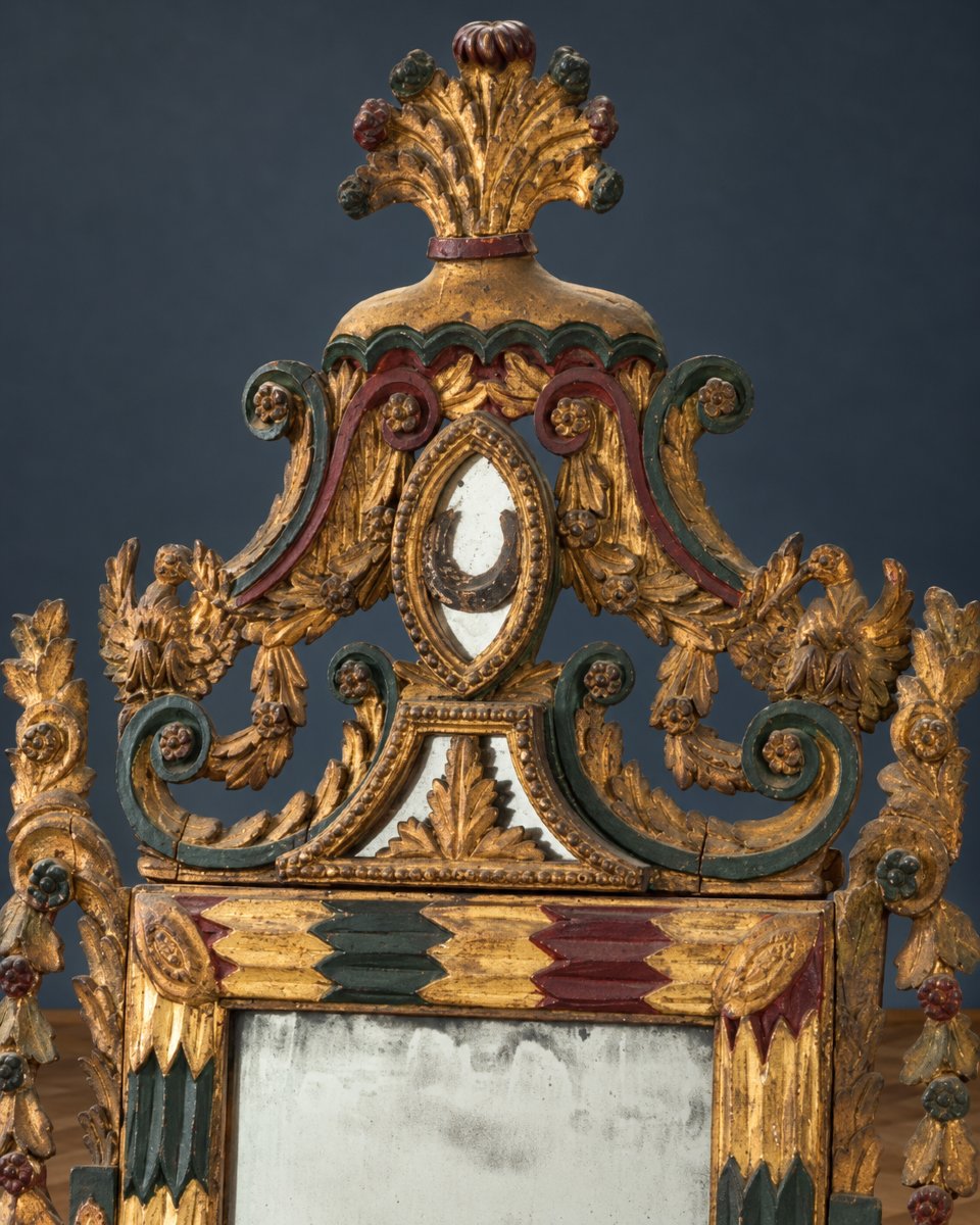  Large Mirror, 18th-century; Italiy, Gilt And Lacquered Wood-photo-3
