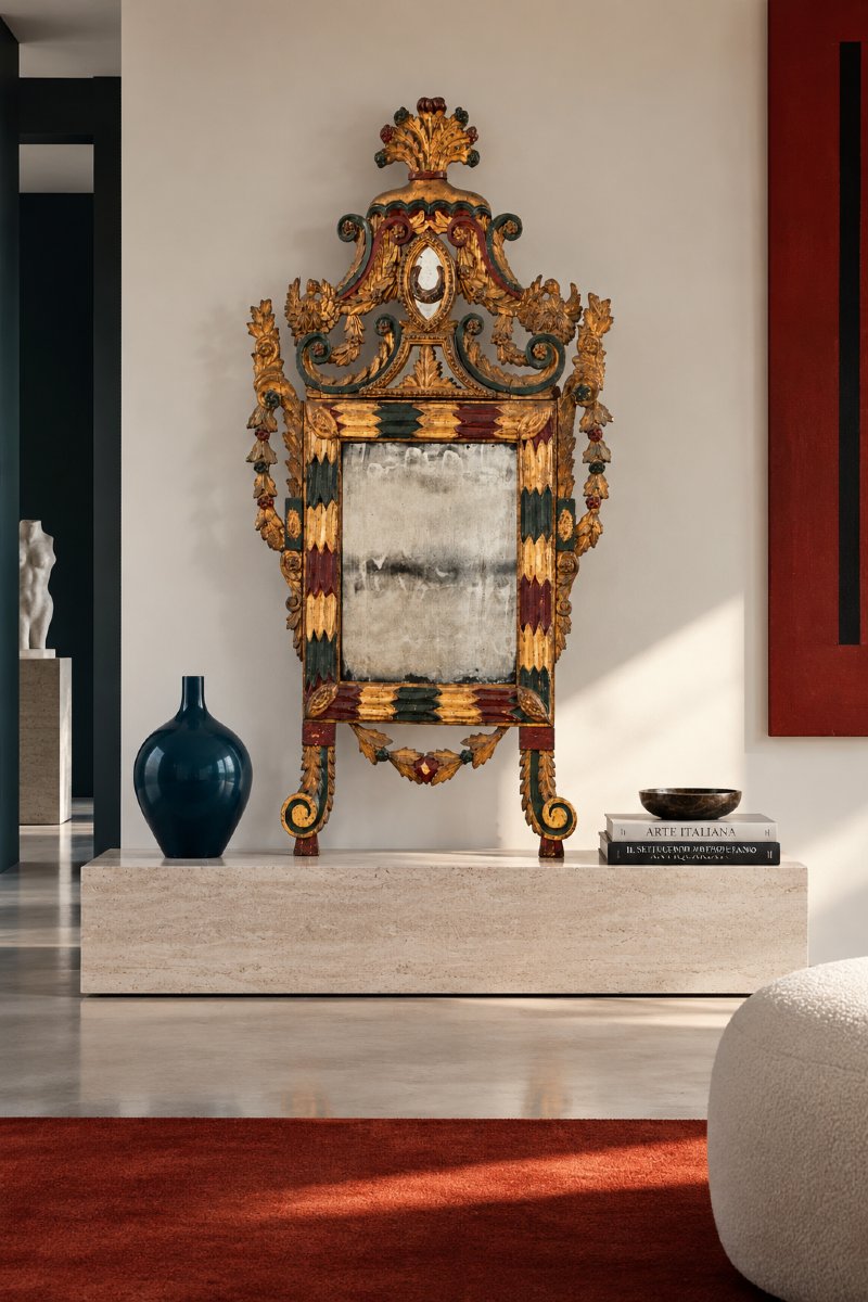  Large Mirror, 18th-century; Italiy, Gilt And Lacquered Wood-photo-4