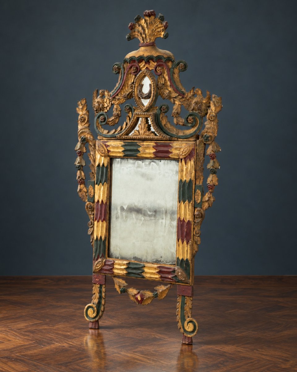  Large Mirror, 18th-century; Italiy, Gilt And Lacquered Wood-photo-1