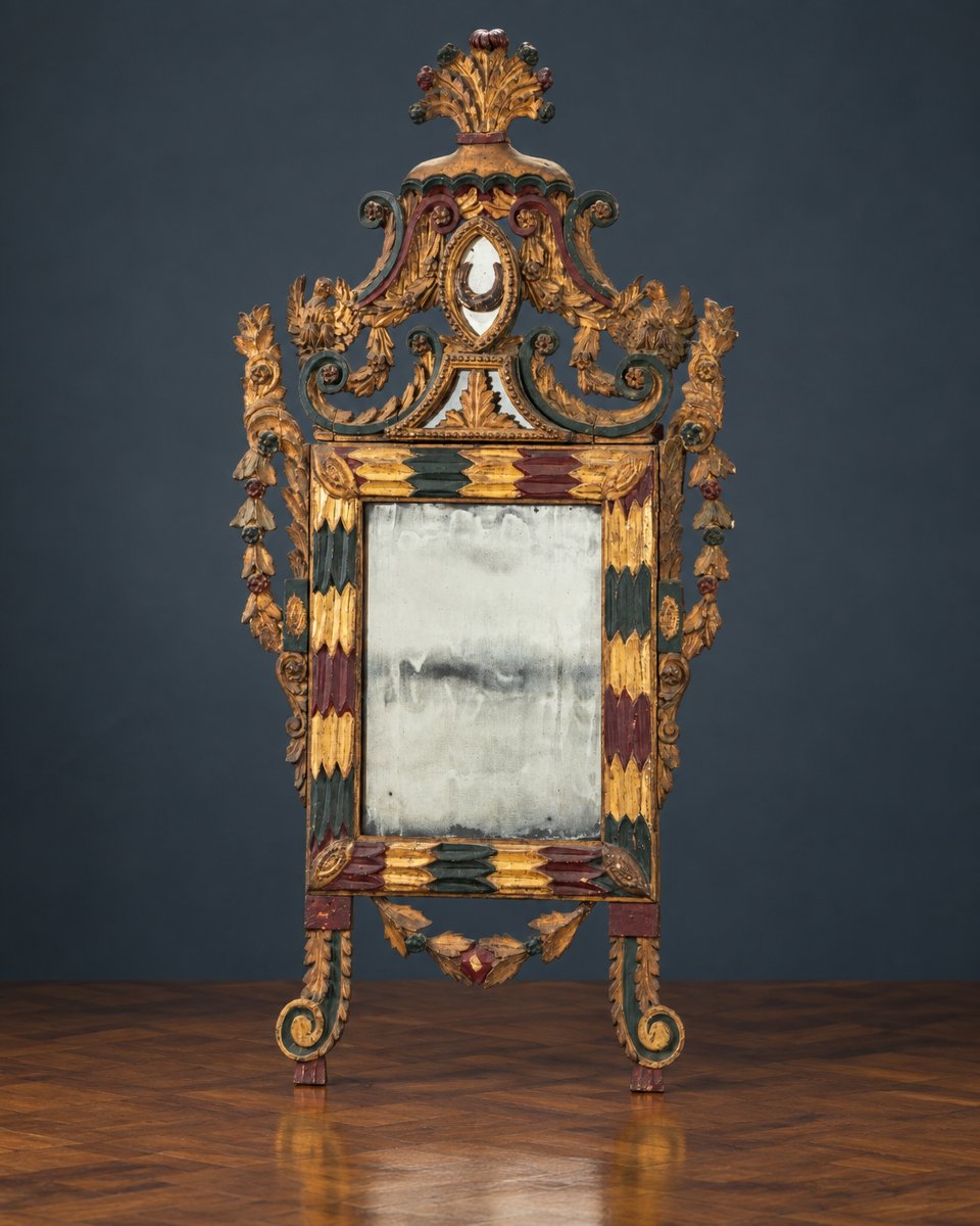  Large Mirror, 18th-century; Italiy, Gilt And Lacquered Wood-photo-2